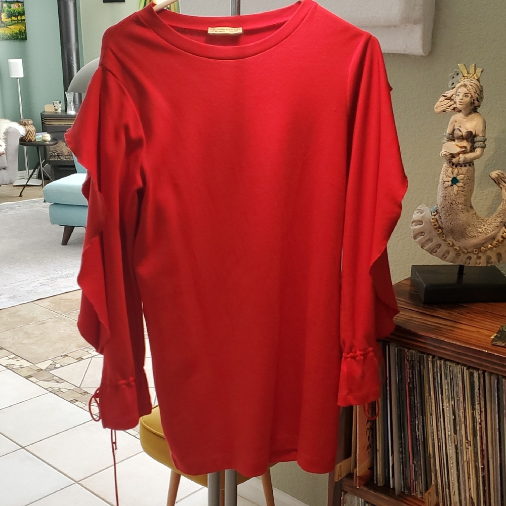 Zara Vibrant Red Ruffle Sleeve Top